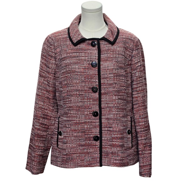 Nina McLemore Jacket Womens 10‎ Red Black Tweed Silk Lined Button Front USA